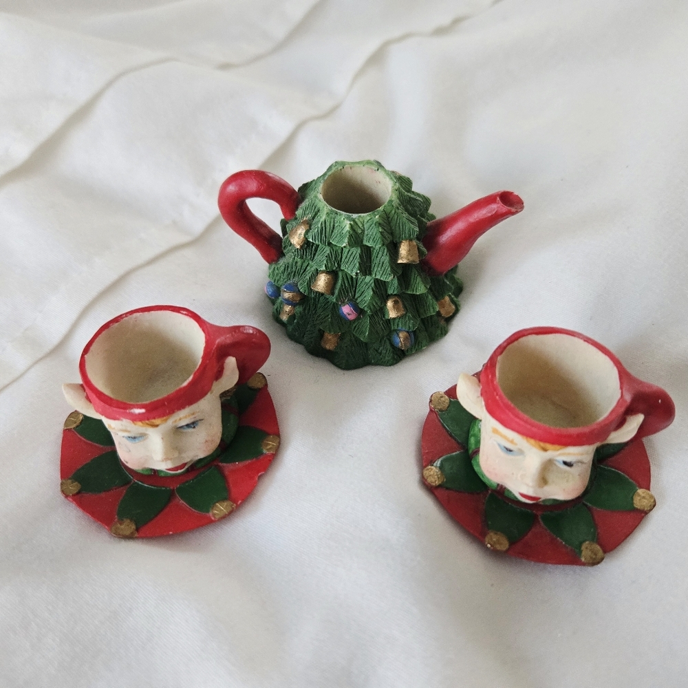 Vintage Chadwick Miller Collectible Christmas Elf Tea Miniature Tiny Set - Picture 3 of 8